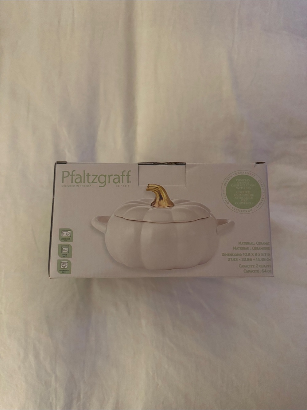Pfaltzgraff White Pumpkin Casserole with Gold Stem Accent